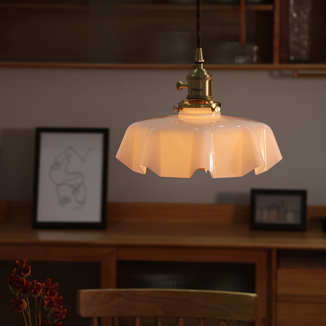 Ceramic Pendant Light 9.8 in x 5.1 in Adjustable Ceiling Indoor White Beige Pink Blue Vintage Lampshade | Kalsten