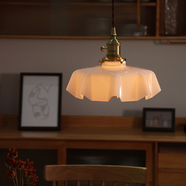 Ceramic Pendant Light 9.8 in x 5.1 in Adjustable Ceiling Indoor White Beige Pink Blue Vintage Lampshade | Kalsten