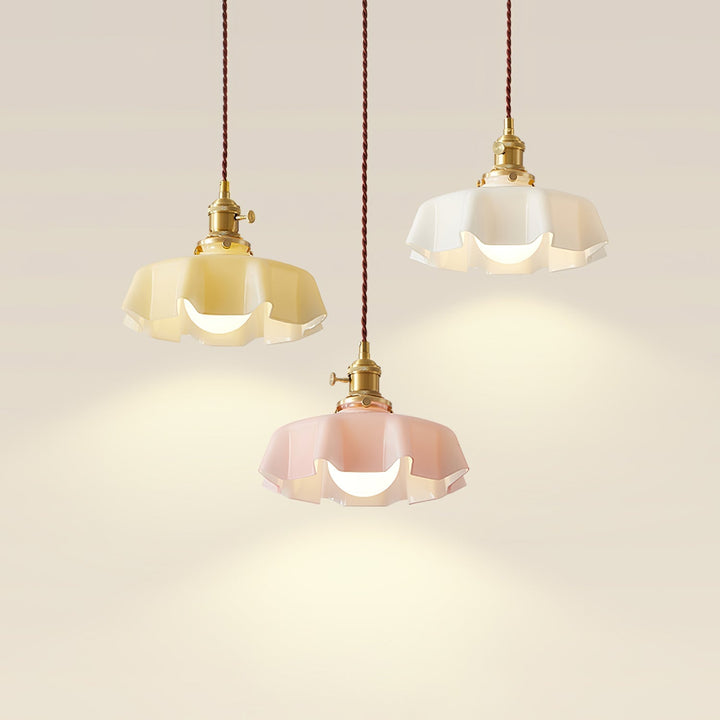 Ceramic Pendant Light 9.8 in x 5.1 in Adjustable Ceiling Indoor White Beige Pink Blue Vintage Lampshade | Kalsten