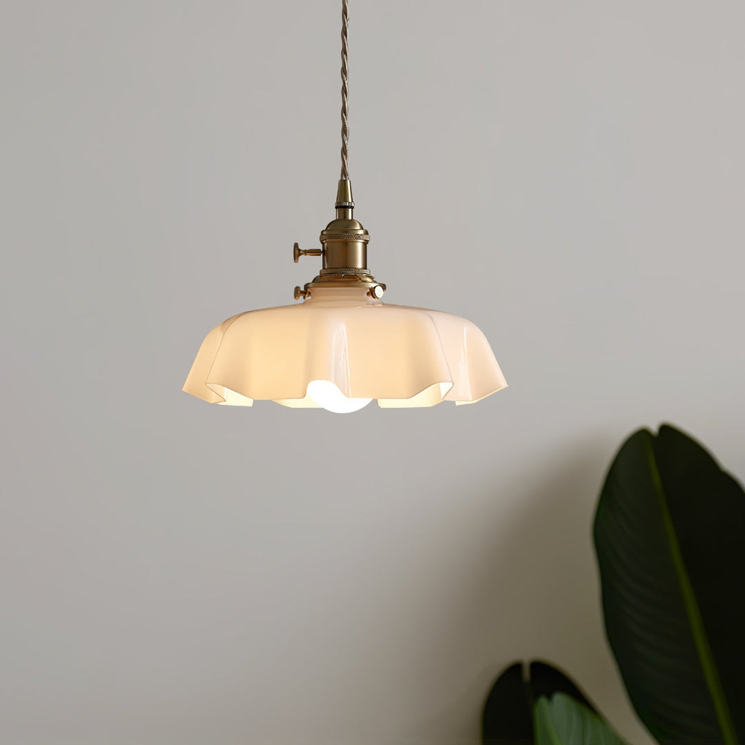 Ceramic Pendant Light 9.8 in x 5.1 in Adjustable Ceiling Indoor White Beige Pink Blue Vintage Lampshade | Kalsten