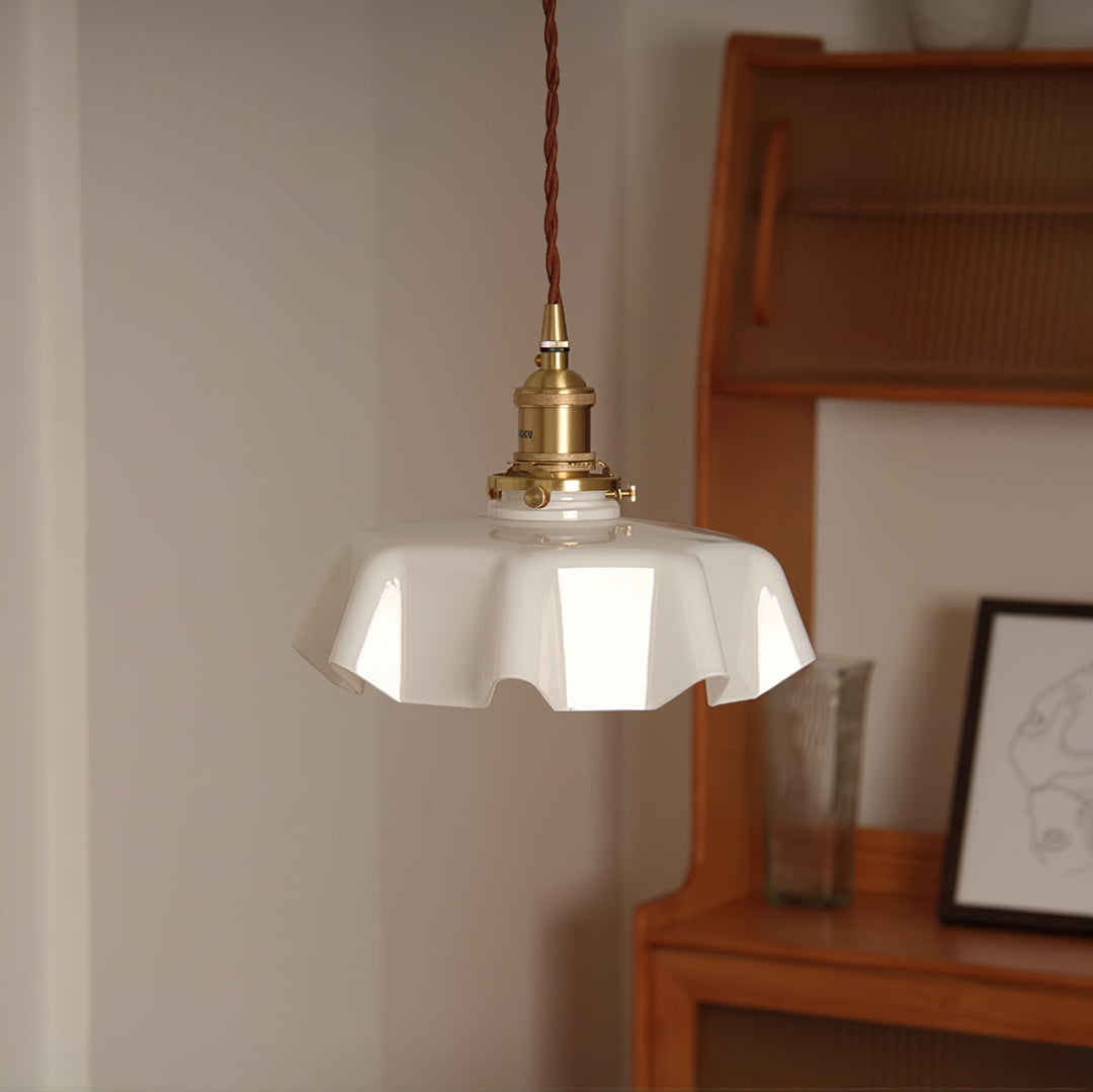 Ceramic Pendant Light 9.8 in x 5.1 in Adjustable Ceiling Indoor White Beige Pink Blue Vintage Lampshade | Kalsten