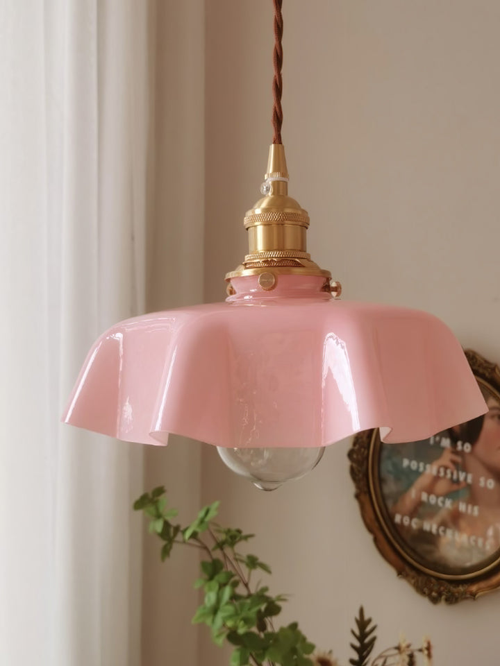 Ceramic Pendant Light 9.8 in x 5.1 in Adjustable Ceiling Indoor White Beige Pink Blue Vintage Lampshade | Kalsten