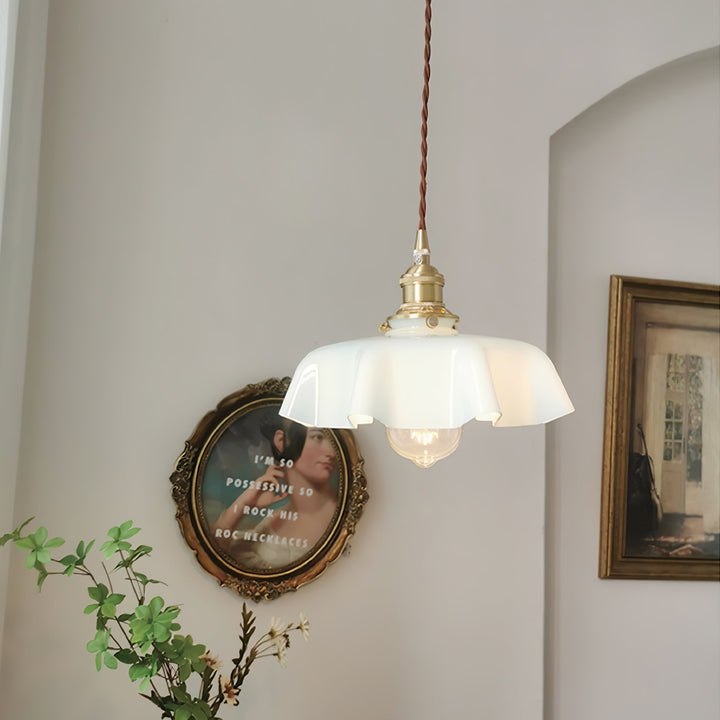Ceramic Pendant Light 9.8 in x 5.1 in Adjustable Ceiling Indoor White Beige Pink Blue Vintage Lampshade | Kalsten