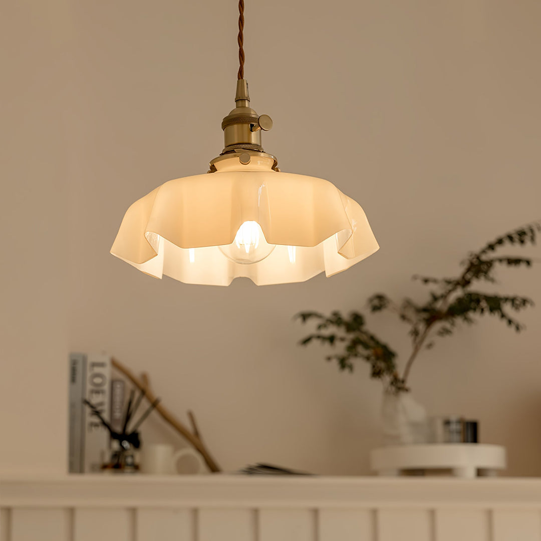 Ceramic Pendant Light 9.8 in x 5.1 in Adjustable Ceiling Indoor White Beige Pink Blue Vintage Lampshade | Kalsten