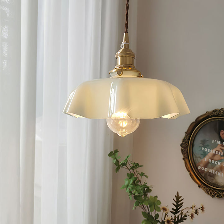 Ceramic Pendant Light 9.8 in x 5.1 in Adjustable Ceiling Indoor White Beige Pink Blue Vintage Lampshade | Kalsten