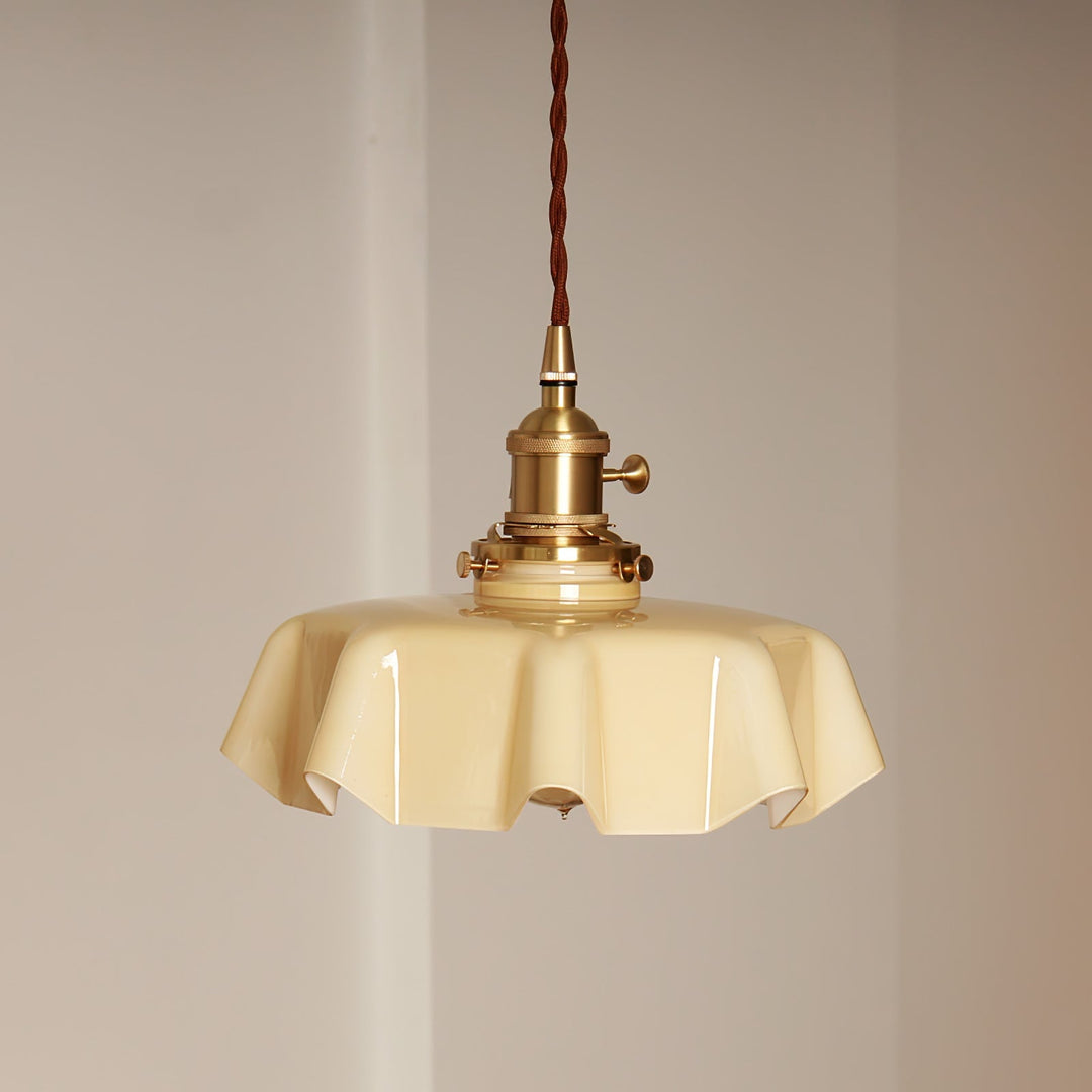 Ceramic Pendant Light 9.8 in x 5.1 in Adjustable Ceiling Indoor White Beige Pink Blue Vintage Lampshade | Kalsten