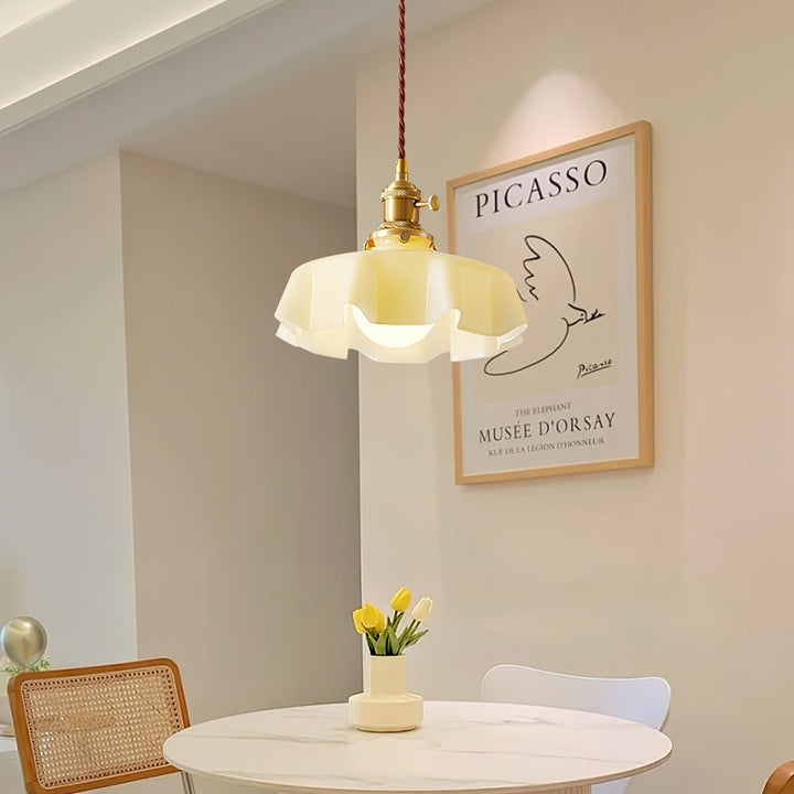 Ceramic Pendant Light 9.8 in x 5.1 in Adjustable Ceiling Indoor White Beige Pink Blue Vintage Lampshade | Kalsten
