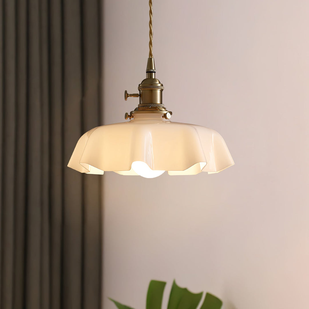 Ceramic Pendant Light 9.8 in x 5.1 in Adjustable Ceiling Indoor White Beige Pink Blue Vintage Lampshade | Kalsten