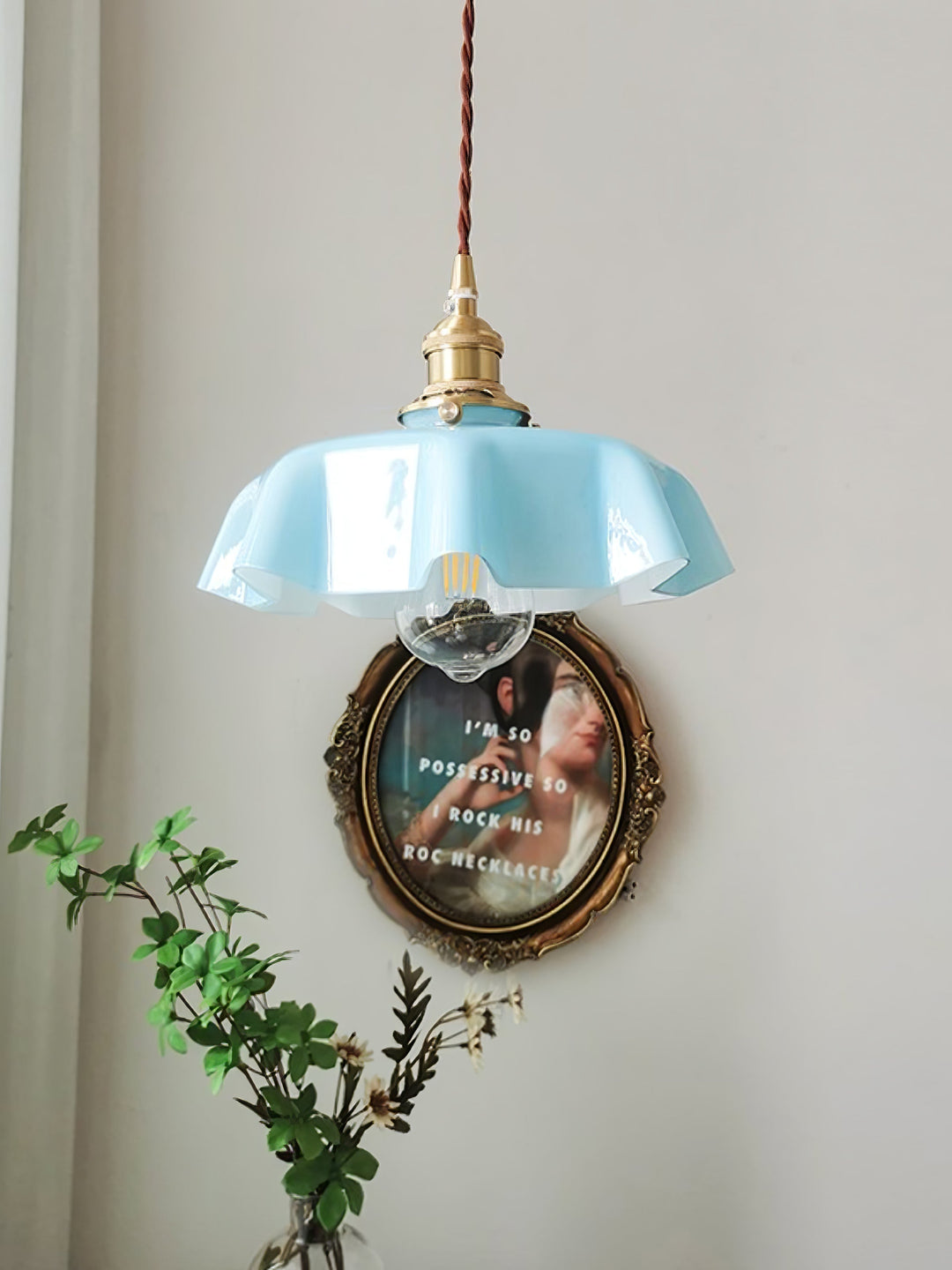 Ceramic Pendant Light 9.8 in x 5.1 in Adjustable Ceiling Indoor White Beige Pink Blue Vintage Lampshade | Kalsten