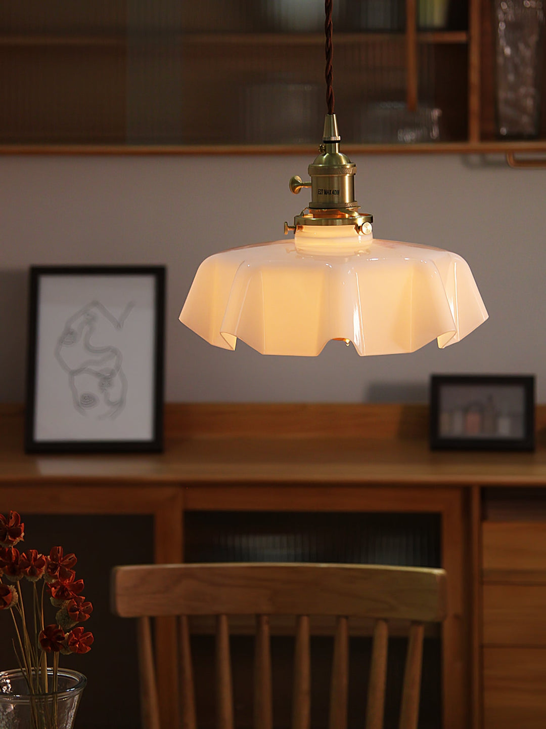 Ceramic Pendant Light 9.8 in x 5.1 in Adjustable Ceiling Indoor White Beige Pink Blue Vintage Lampshade | Kalsten