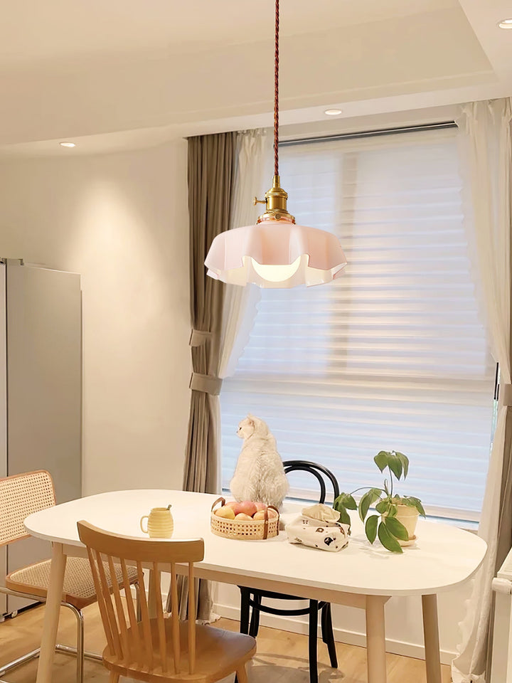 Ceramic Pendant Light 9.8 in x 5.1 in Adjustable Ceiling Indoor White Beige Pink Blue Vintage Lampshade | Kalsten