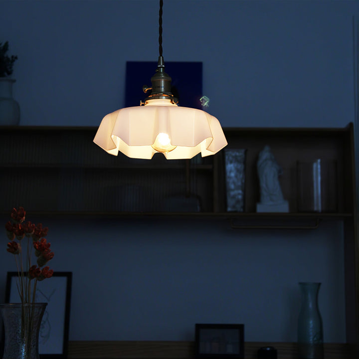 Ceramic Pendant Light 9.8 in x 5.1 in Adjustable Ceiling Indoor White Beige Pink Blue Vintage Lampshade | Kalsten