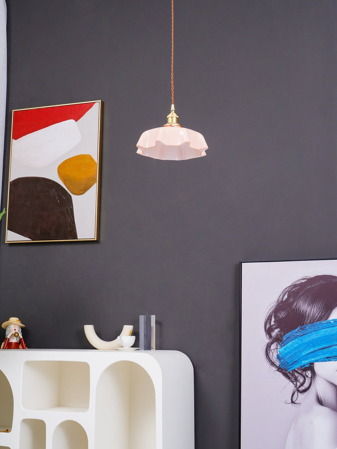Ceramic Pendant Light 9.8 in x 5.1 in Adjustable Ceiling Indoor White Beige Pink Blue Vintage Lampshade | Kalsten