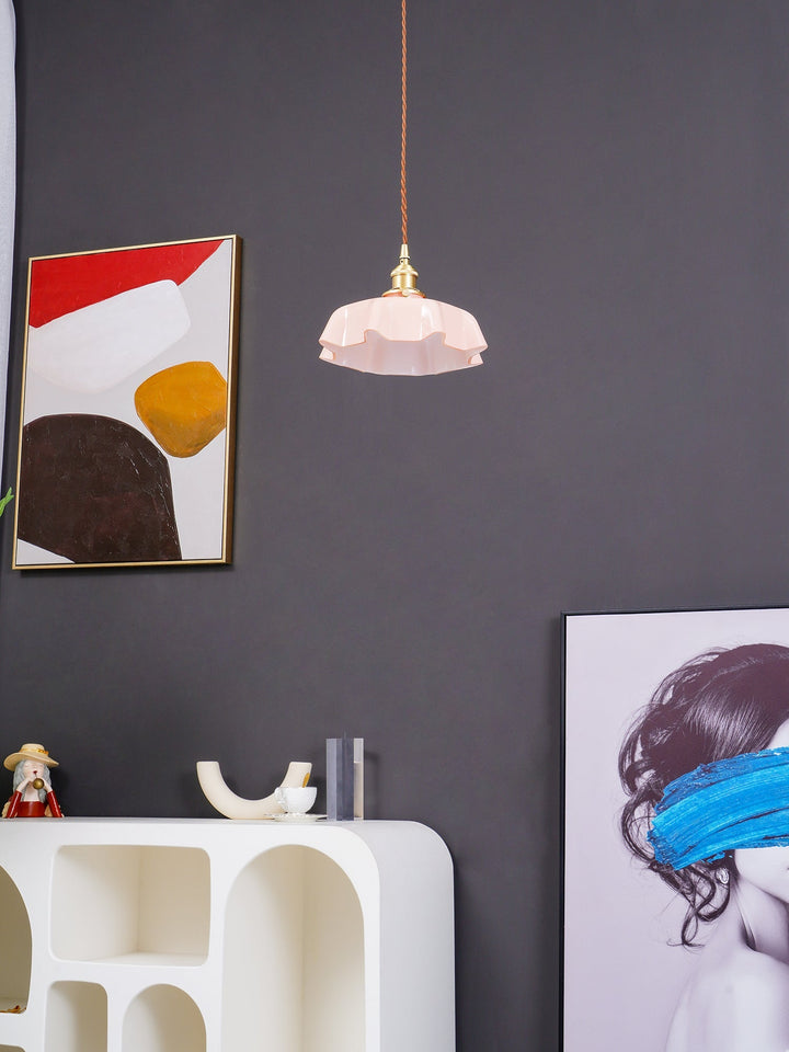Ceramic Pendant Light 9.8 in x 5.1 in Adjustable Ceiling Indoor White Beige Pink Blue Vintage Lampshade | Kalsten