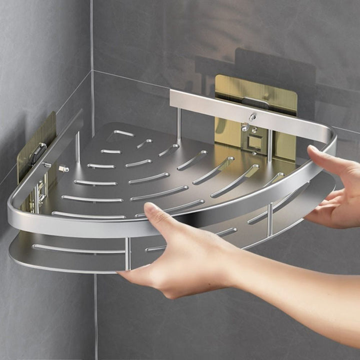 Drill-Free Aluminium Corner Bathroom Shelf