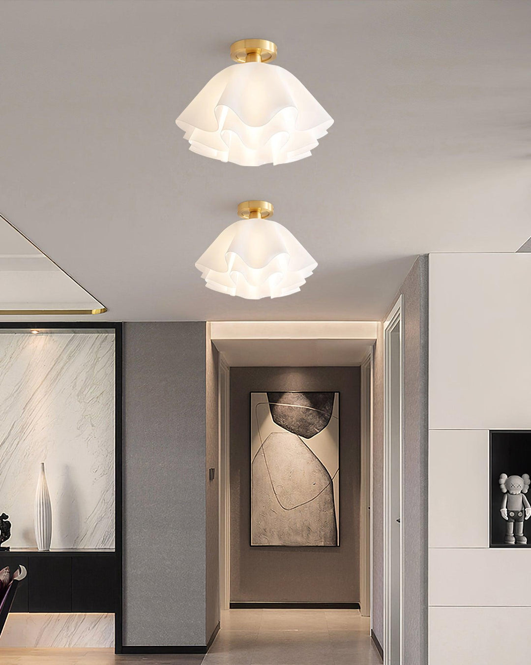 Ceiling Light Brass Pleated Acrylic 11.8 in Modern Bedroom Living Room Fixture Adjustable Ambient Lighting | Kalsten