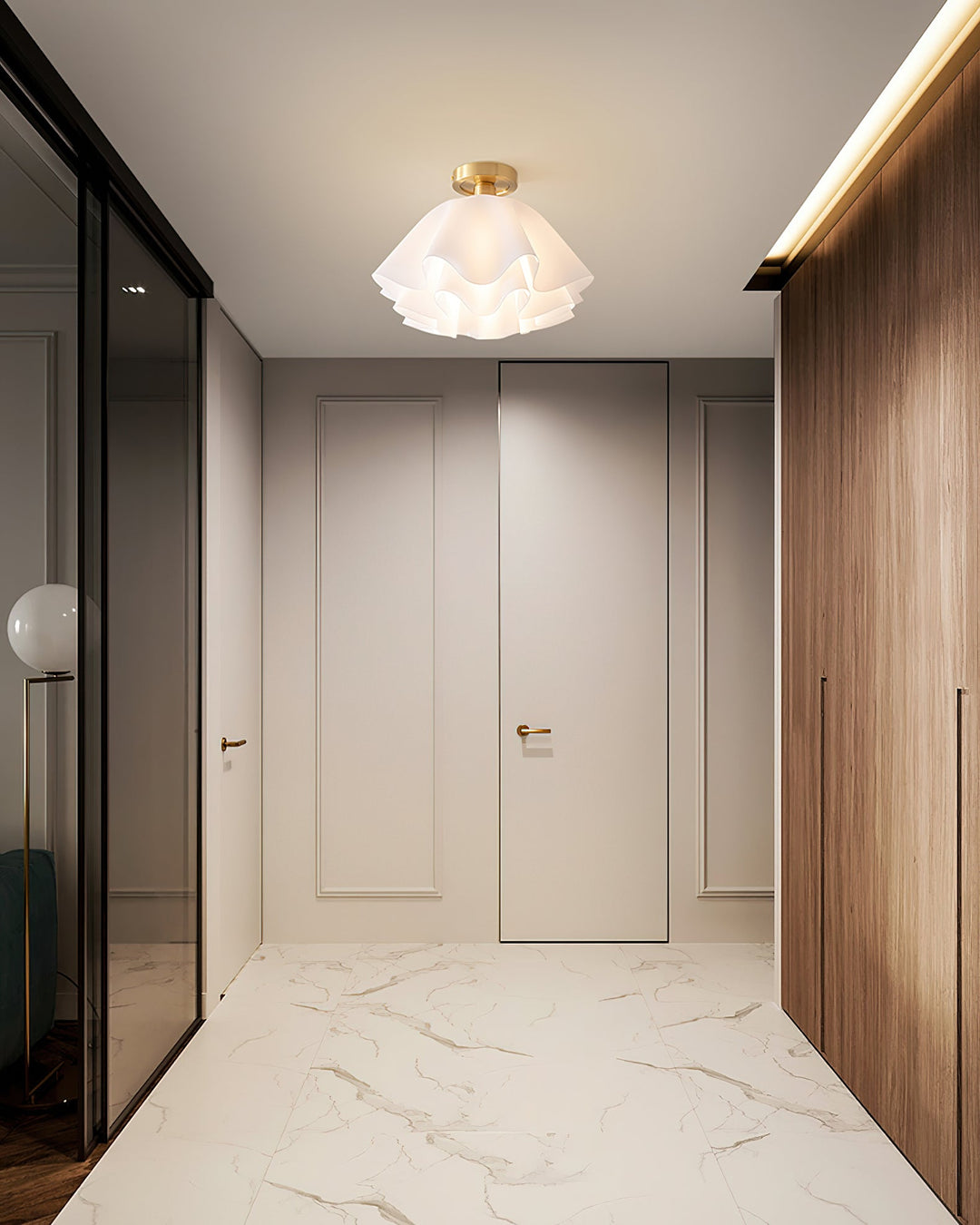 Ceiling Light Brass Pleated Acrylic 11.8 in Modern Bedroom Living Room Fixture Adjustable Ambient Lighting | Kalsten