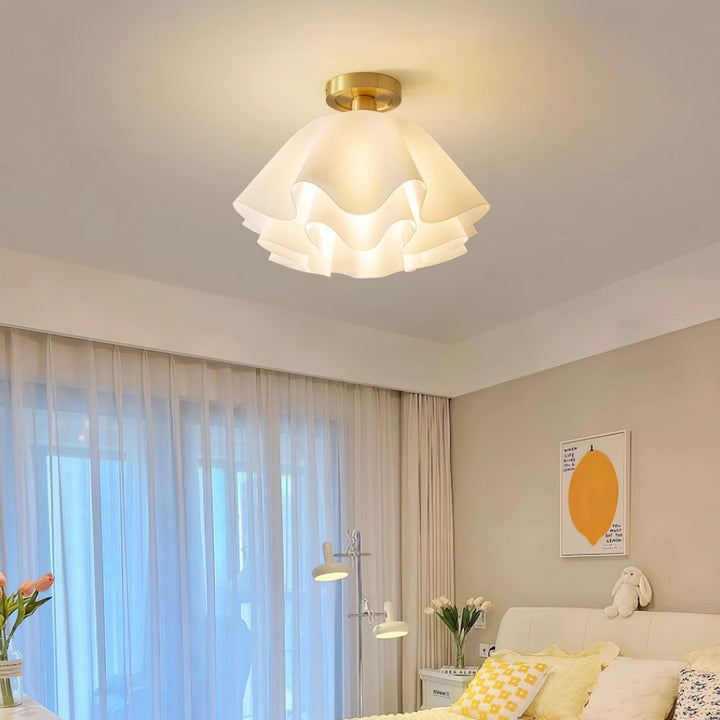 Ceiling Light Brass Pleated Acrylic 11.8 in Modern Bedroom Living Room Fixture Adjustable Ambient Lighting | Kalsten