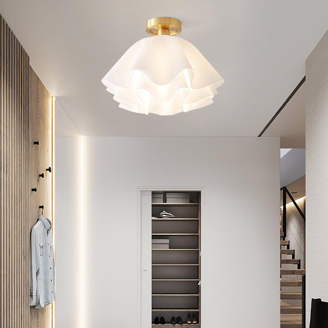 Ceiling Light Brass Pleated Acrylic 11.8 in Modern Bedroom Living Room Fixture Adjustable Ambient Lighting | Kalsten