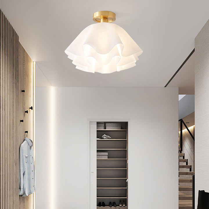 Ceiling Light Brass Pleated Acrylic 11.8 in Modern Bedroom Living Room Fixture Adjustable Ambient Lighting | Kalsten