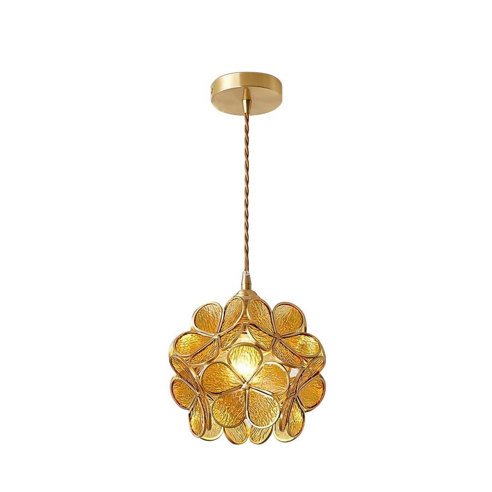 Pendant Light Brass Glass 7.9 in Petal Shape Indoor Ceiling Lamp Adjustable Hanging Height | Kalsten
