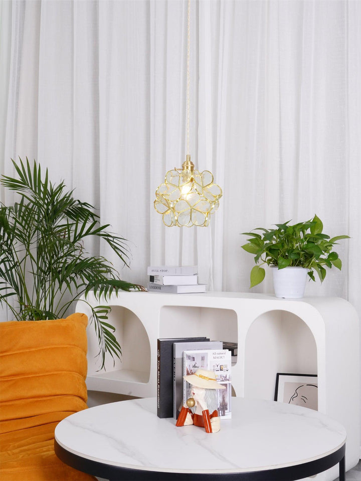 Pendant Light Brass Glass 7.9 in Petal Shape Indoor Ceiling Lamp Adjustable Hanging Height | Kalsten