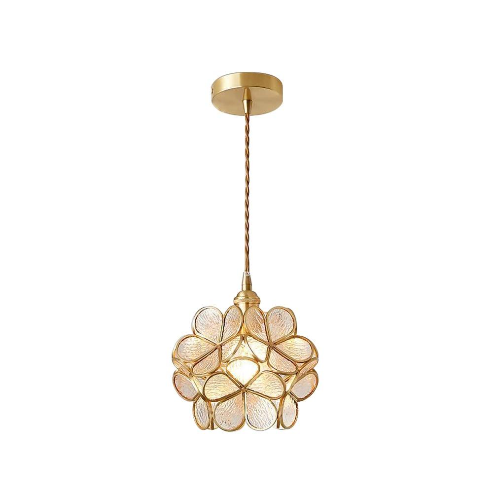 Pendant Light Brass Glass 7.9 in Petal Shape Indoor Ceiling Lamp Adjustable Hanging Height | Kalsten
