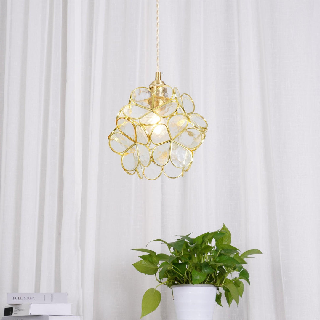 Pendant Light Brass Glass 7.9 in Petal Shape Indoor Ceiling Lamp Adjustable Hanging Height | Kalsten