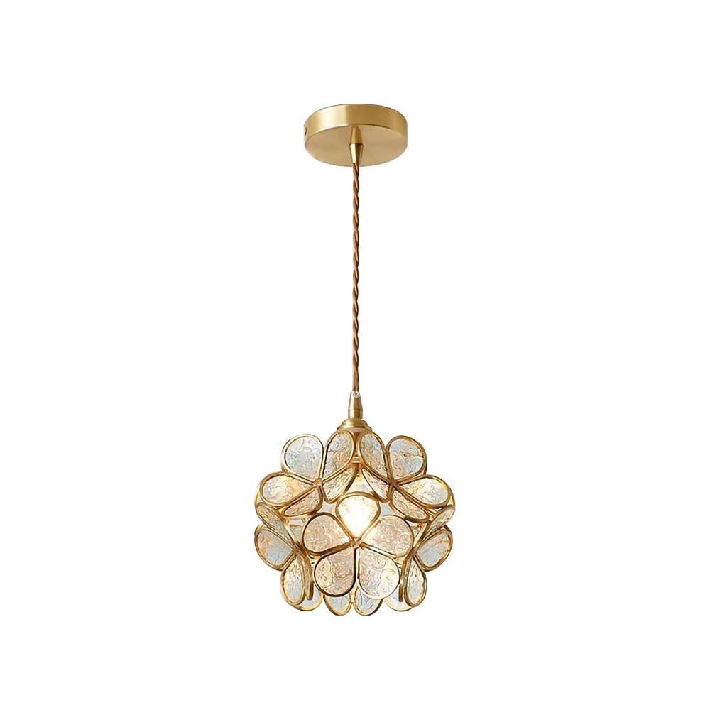 Pendant Light Brass Glass 7.9 in Petal Shape Indoor Ceiling Lamp Adjustable Hanging Height | Kalsten