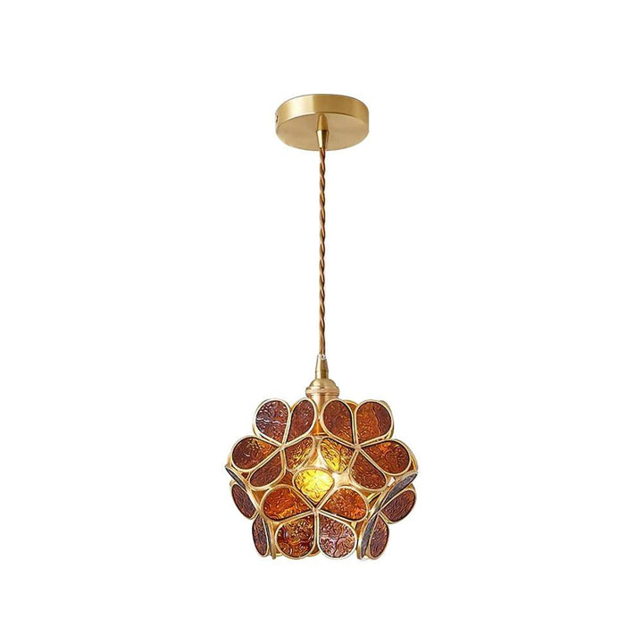 Pendant Light Brass Glass 7.9 in Petal Shape Indoor Ceiling Lamp Adjustable Hanging Height | Kalsten