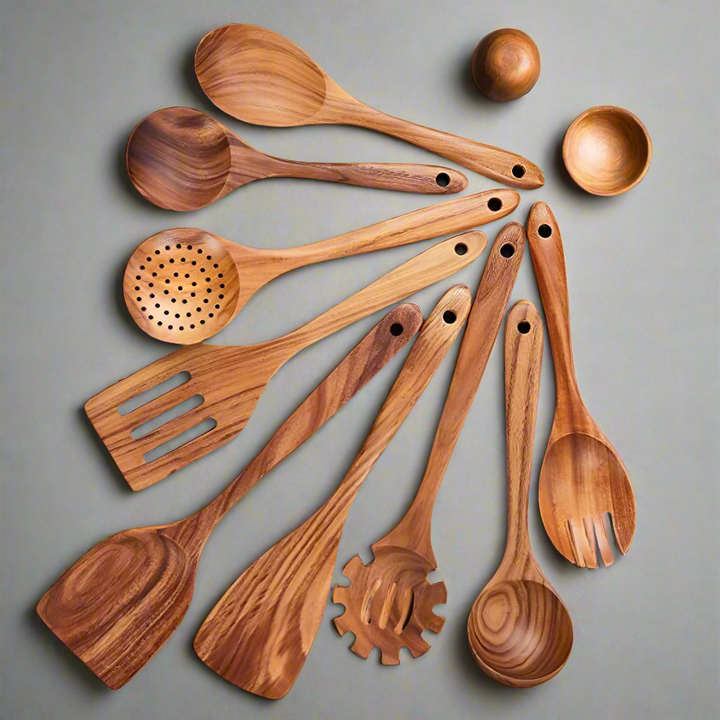 TeakChef Kitchen Set – Sustainable Antibacterial Kitchen Utensils made of Teak Wood | Kalsten