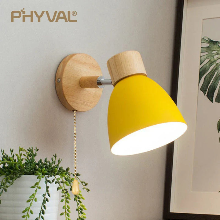 Kalsten | LumoNord Macaron Wall Lamp | Wood & Metal | 90° Swiveling Lamp Head | Scandinavian Design | E27 Socket (without bulb)