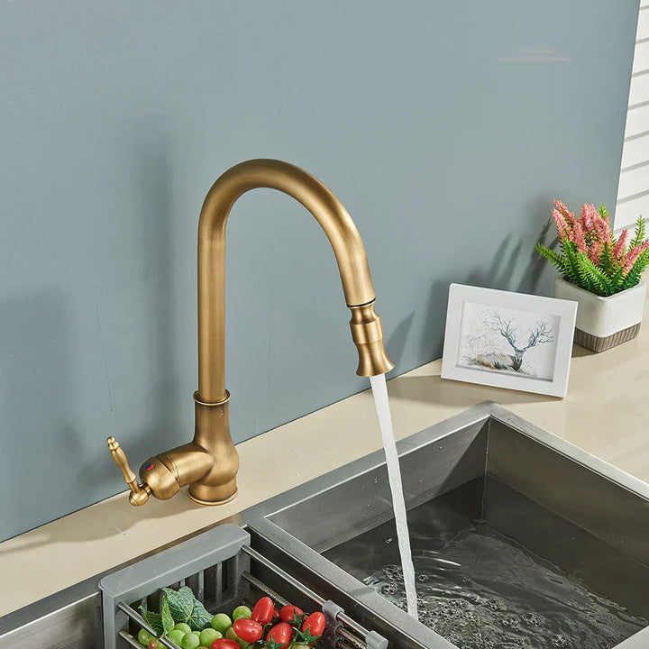 Kalsten | VintageTap Antique Brass Kitchen Tap – Retro Style Mixer Faucet with Swivel Spout