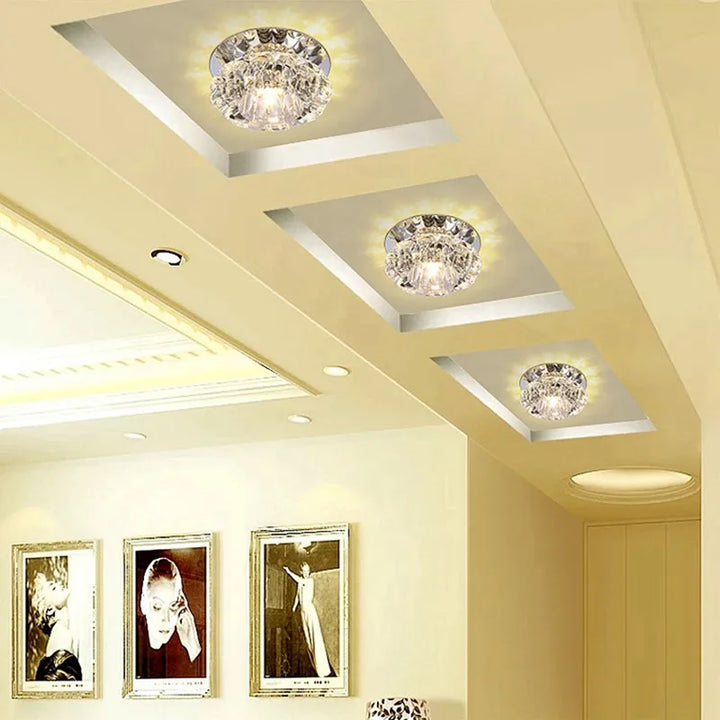 Modern LED Crystal Ceiling Light – Mini Circular Pendant Lamp for Living Room, Kitchen, Aisle, and Corridor (AC85-265V, 6000K White & 3200K Warm White) | Kalsten