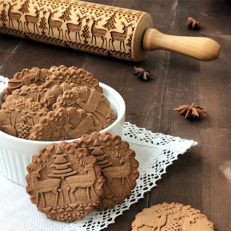 Kalsten | Embossed Wooden Rolling Pin | Holiday Cookie Engraver | Handcrafted Beech Wood | JollyRoller