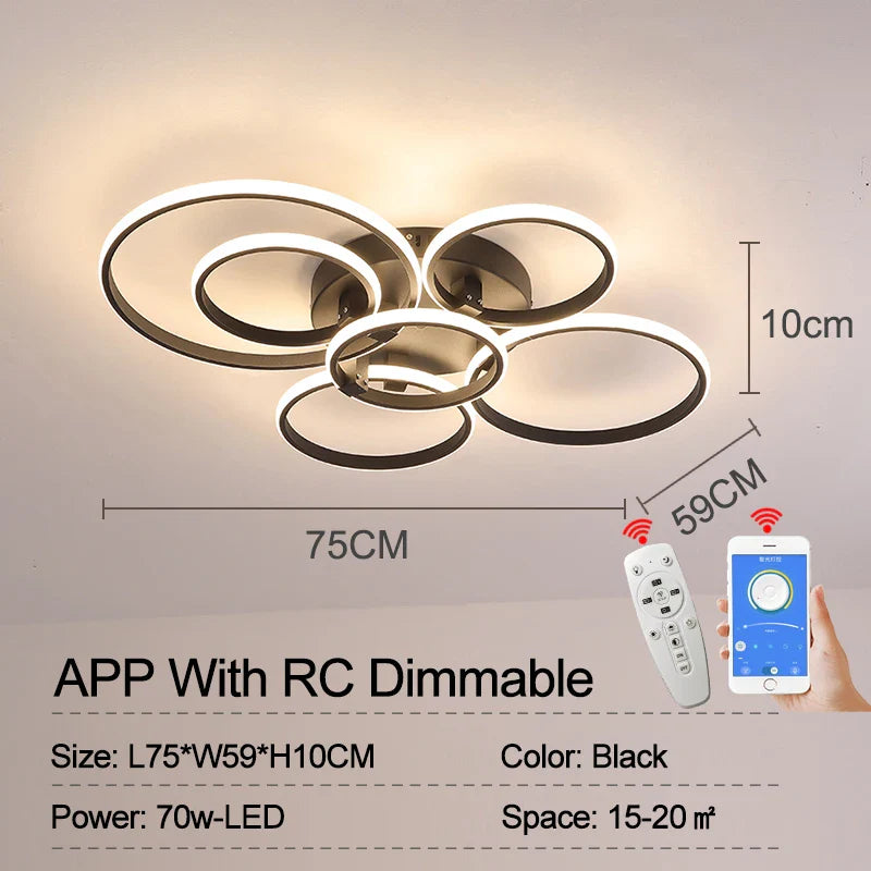 Modern LED Ceiling Light – Dimmable RC & APP Control, Circular Ring Design for Living Room, Bedroom, Kitchen & Dining Room | Kalsten