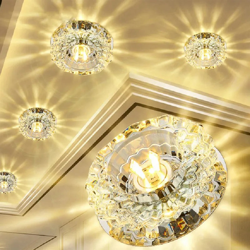 Modern LED Crystal Ceiling Light – Mini Circular Pendant Lamp for Living Room, Kitchen, Aisle, and Corridor (AC85-265V, 6000K White & 3200K Warm White) | Kalsten