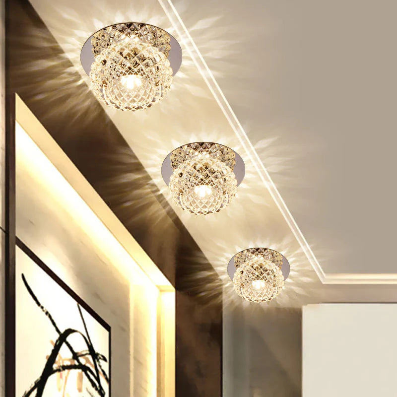 Modern LED Crystal Ceiling Light – Mini Circular Pendant Lamp for Living Room, Kitchen, Aisle, and Corridor (AC85-265V, 6000K White & 3200K Warm White) | Kalsten