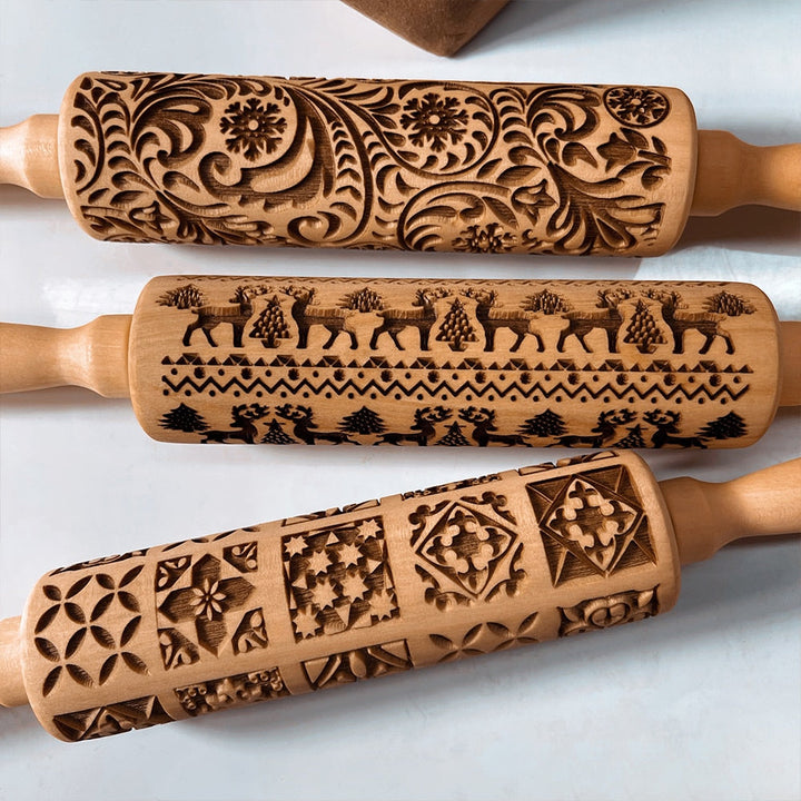Kalsten | Embossed Wooden Rolling Pin | Holiday Cookie Engraver | Handcrafted Beech Wood | JollyRoller