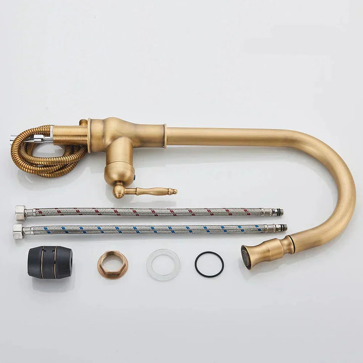 Kalsten | VintageTap Antique Brass Kitchen Tap – Retro Style Mixer Faucet with Swivel Spout