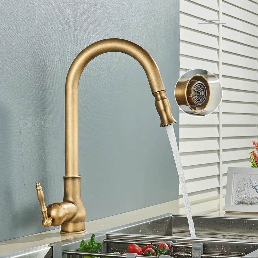 Kalsten | VintageTap Antique Brass Kitchen Tap – Retro Style Mixer Faucet with Swivel Spout