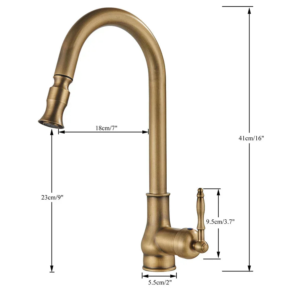 Kalsten | VintageTap Antique Brass Kitchen Tap – Retro Style Mixer Faucet with Swivel Spout