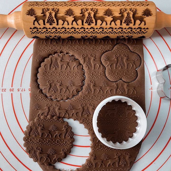 Kalsten | Embossed Wooden Rolling Pin | Holiday Cookie Engraver | Handcrafted Beech Wood | JollyRoller