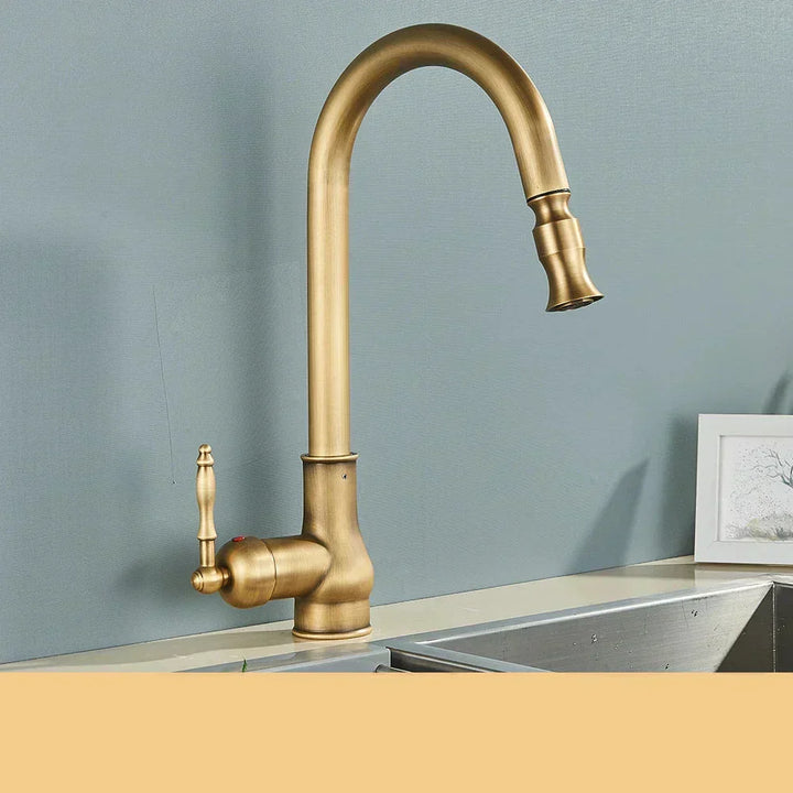 Kalsten | VintageTap Antique Brass Kitchen Tap – Retro Style Mixer Faucet with Swivel Spout