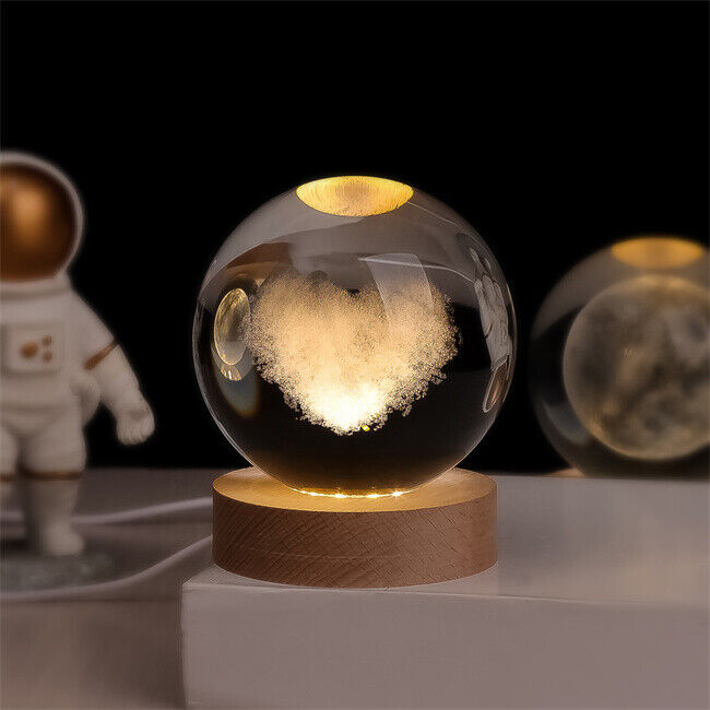 Glowing crystal ball with LED – Decorative 3D glass ball with galaxy design and wooden base | Kalsten