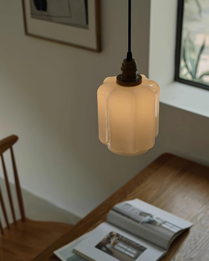 Pendant Light Glass Globe 5.9 in White Brass Bedroom Dining Room Hanging Ceiling Fixture Adjustable Cord | Kalsten