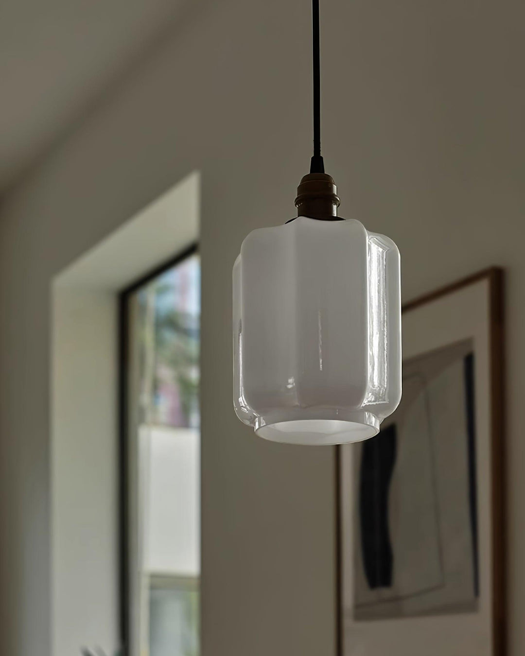 Pendant Light Glass Globe 5.9 in White Brass Bedroom Dining Room Hanging Ceiling Fixture Adjustable Cord | Kalsten