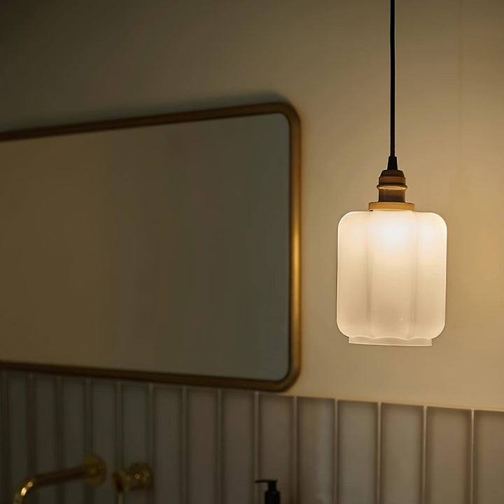 Pendant Light Glass Globe 5.9 in White Brass Bedroom Dining Room Hanging Ceiling Fixture Adjustable Cord | Kalsten