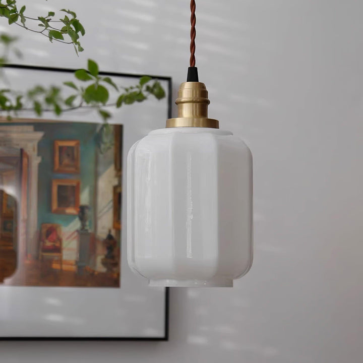 Pendant Light Glass Globe 5.9 in White Brass Bedroom Dining Room Hanging Ceiling Fixture Adjustable Cord | Kalsten