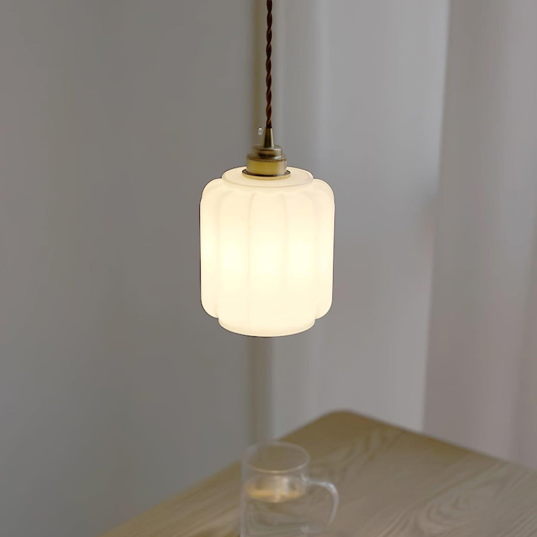 Pendant Light Glass Globe 5.9 in White Brass Bedroom Dining Room Hanging Ceiling Fixture Adjustable Cord | Kalsten